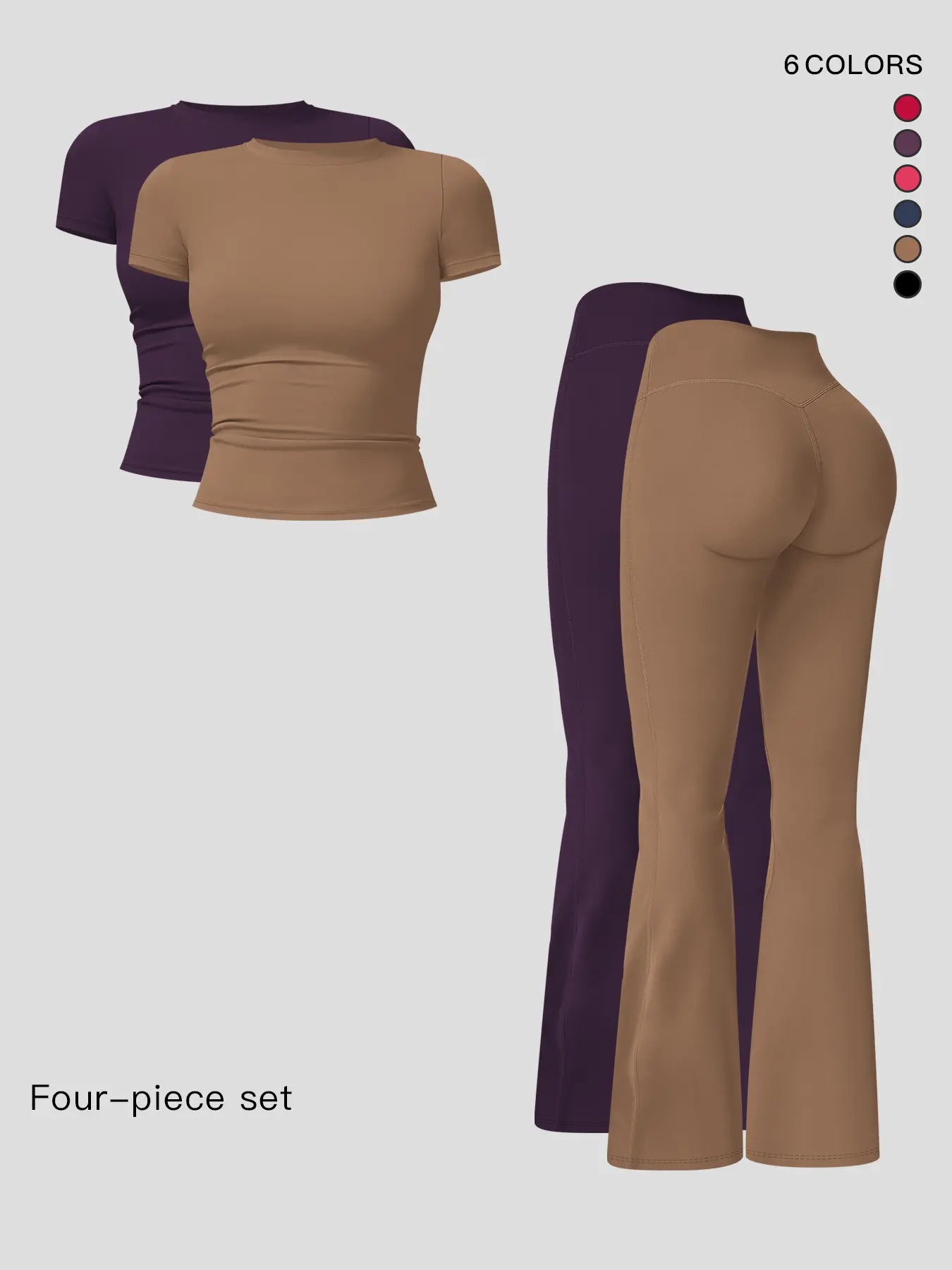 Women'S Sporty Two-Piece Set, Quick-Dry Slim Fit T-Shirt & High Waist Yoga Pants, Soft Skin-Friendly Fabric, All-Season Wear, Sports Activewear Set