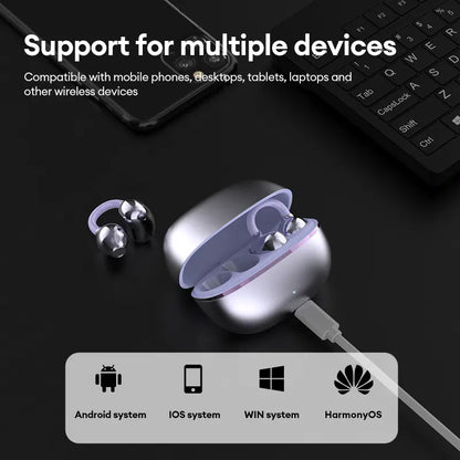 PAXA Earclip C7 Clip-On Design Wireless Earphones, Upgraded Panoramic Sound Headset, Comfortable Wearing & IPX5 Waterproof Sports Earbuds for Work, Fitness