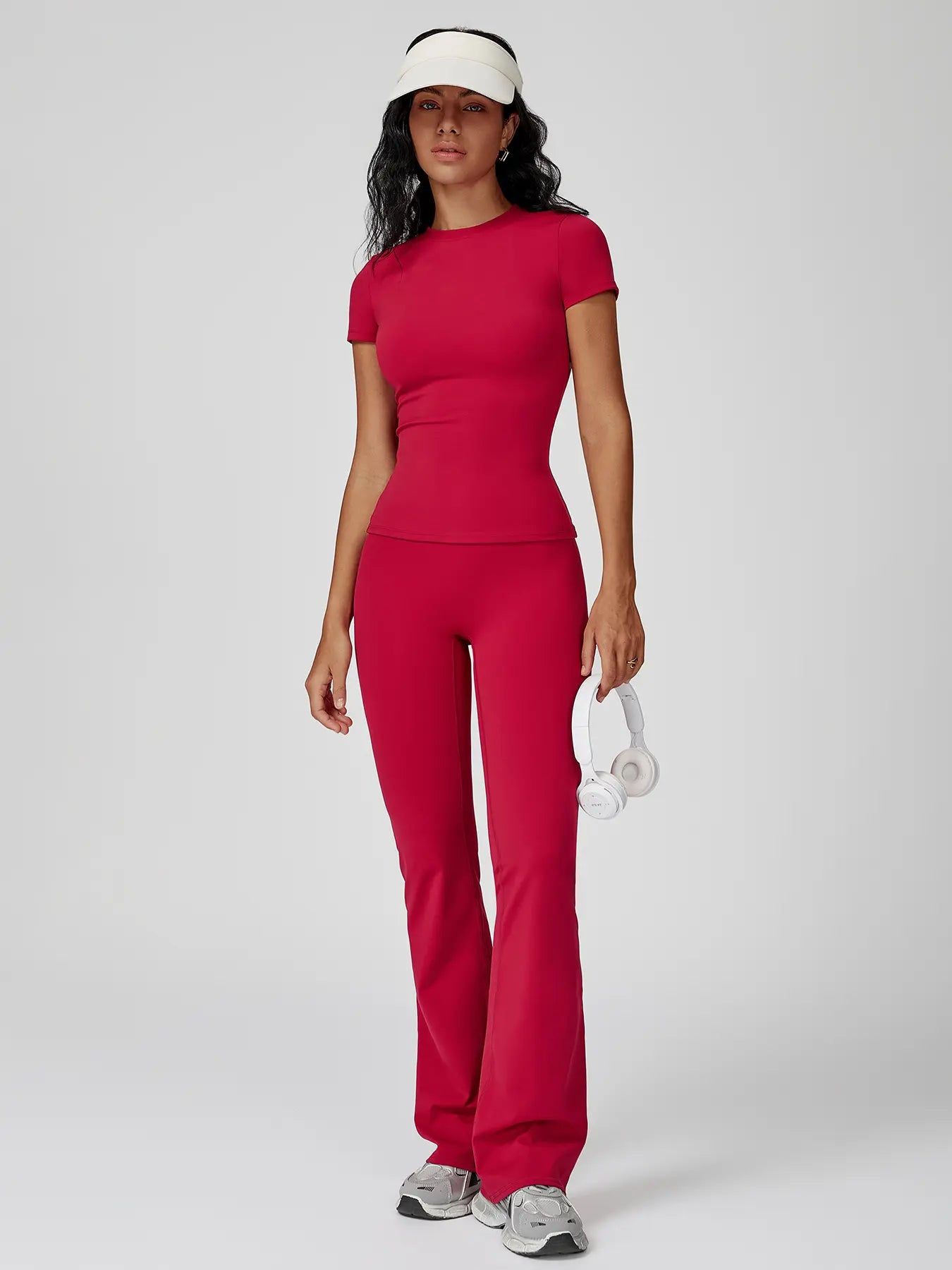 Women'S Sporty Two-Piece Set, Quick-Dry Slim Fit T-Shirt & High Waist Yoga Pants, Soft Skin-Friendly Fabric, All-Season Wear, Sports Activewear Set