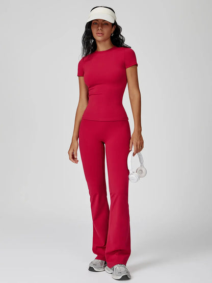 Women'S Sporty Two-Piece Set, Quick-Dry Slim Fit T-Shirt & High Waist Yoga Pants, Soft Skin-Friendly Fabric, All-Season Wear, Sports Activewear Set