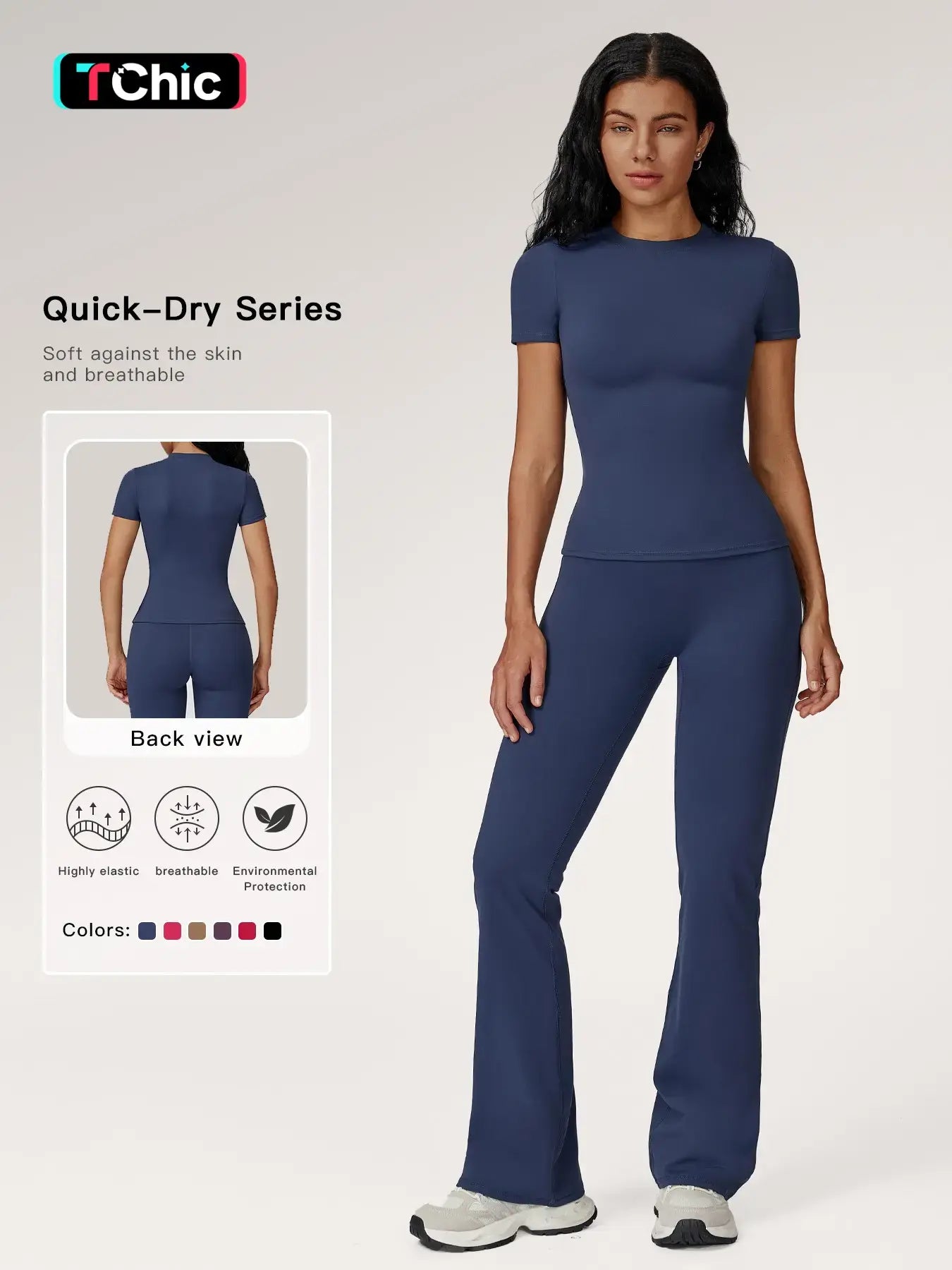 Women'S Sporty Two-Piece Set, Quick-Dry Slim Fit T-Shirt & High Waist Yoga Pants, Soft Skin-Friendly Fabric, All-Season Wear, Sports Activewear Set