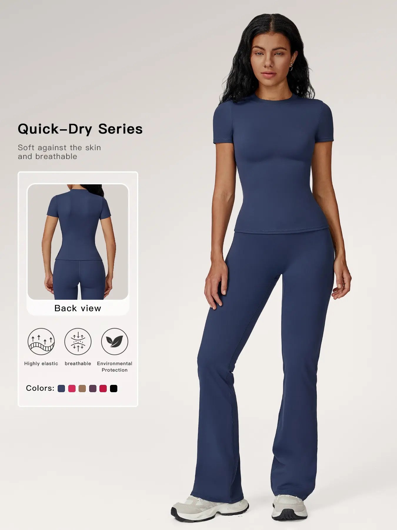 Women'S Sporty Two-Piece Set, Quick-Dry Slim Fit T-Shirt & High Waist Yoga Pants, Soft Skin-Friendly Fabric, All-Season Wear, Sports Activewear Set
